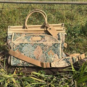 Vintage 80s Atlantic Tapestry Leather Cary on Weekender Travel Bag